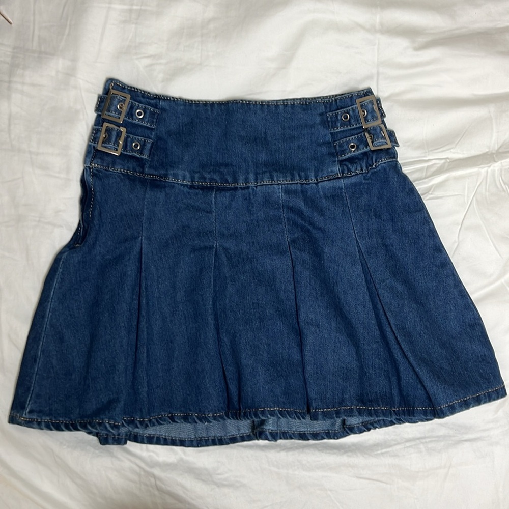 Princess Polly | Denim Pleated Mini Skirt with Buckle Detailing
